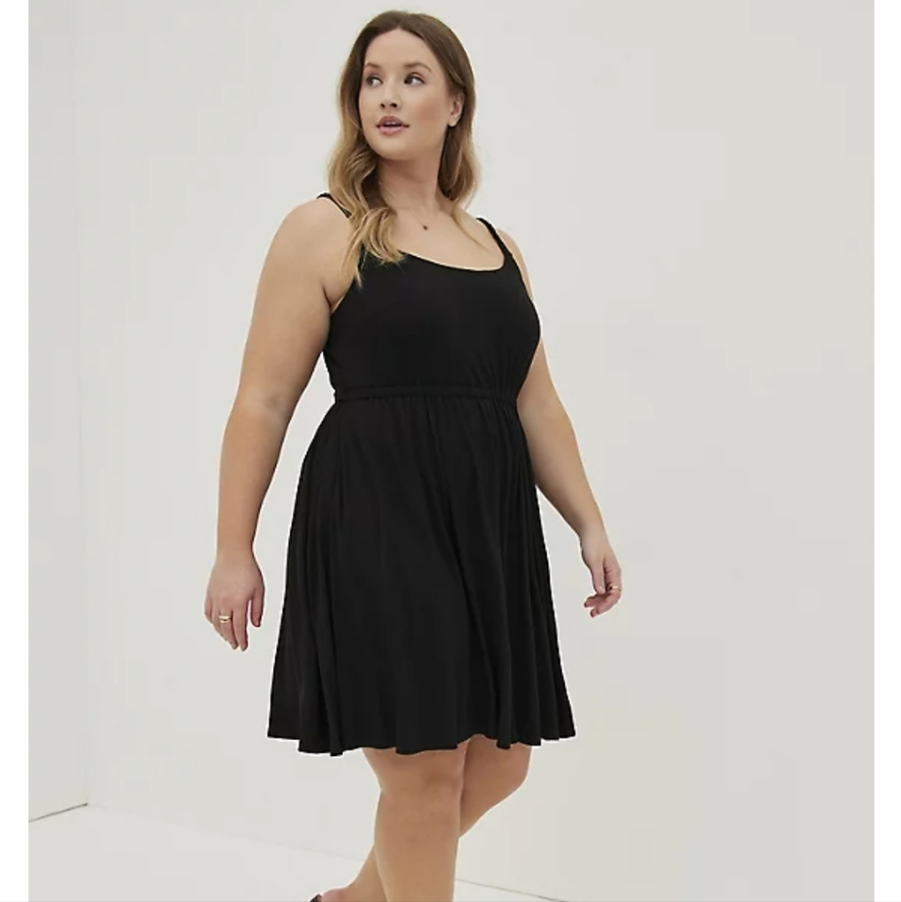 NEW TORRID Mini Super Soft Skater Dress Black LBD Summer Vacation Braided Back 5